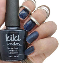 Load image into Gallery viewer, kiki london nail gel polish nails art design matte shiny long lasting uk vegan beauty blue night shimmer glitter navy party christmas
