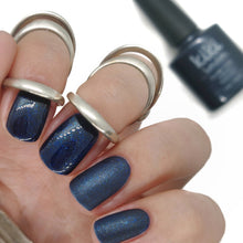 Load image into Gallery viewer, kiki london nail gel polish nails art design matte shiny long lasting uk vegan beauty blue night shimmer glitter navy party christmas