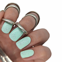 Load image into Gallery viewer, mint green gel polish pastel summer spring gellack nails biab speckled egg shell nail art easter holiday