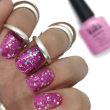 Load image into Gallery viewer, pink gel polish nail nails glitter chunky holographic shiny shimmer topper translucent light base accent art multi multicolour silver