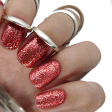 Load image into Gallery viewer, gel polish nail nails red glitter shimmer bright red festive christmas metallic silver specs