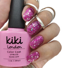 Load image into Gallery viewer, pink gel polish nail nails glitter chunky holographic shiny shimmer topper translucent light base accent art multi multicolour silver 
