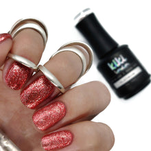 Load image into Gallery viewer, gel polish nail nails red glitter shimmer bright red festive christmas metallic silver specs
