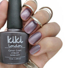 Load image into Gallery viewer,  kiki london nail gel polish nails art design matte shiny long lasting uk vegan beauty purple mauve shiny metallic fall winter autumn lilac brown silver shimmer
