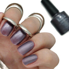 Load image into Gallery viewer,  kiki london nail gel polish nails art design matte shiny long lasting uk vegan beauty purple mauve shiny metallic fall winter autumn lilac brown silver shimmer
